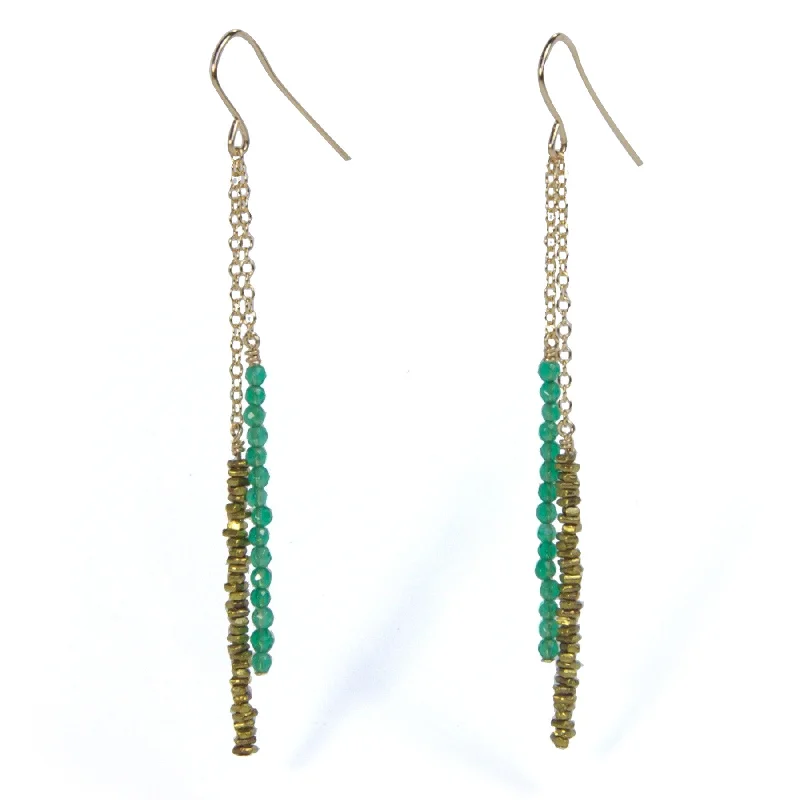 Wrapped gem earrings-Green Agate Beaded Earrings