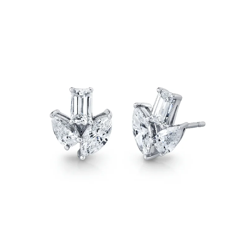 Hexagon hoop earrings-Multi  Shape Diamond Stud Earrings