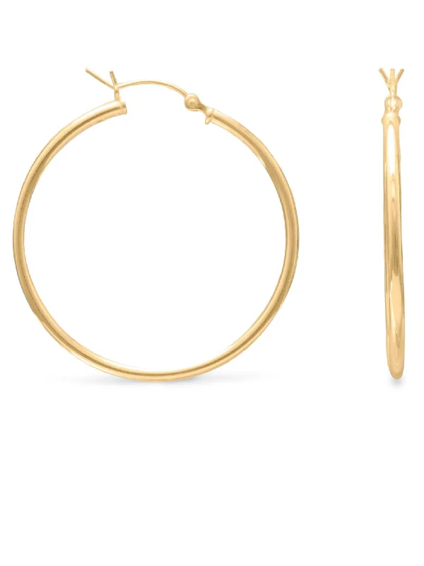 Lightweight dangle earrings-Hoop Earrings 2mm x 50mm 14k Yellow Gold-plated Sterling Silver