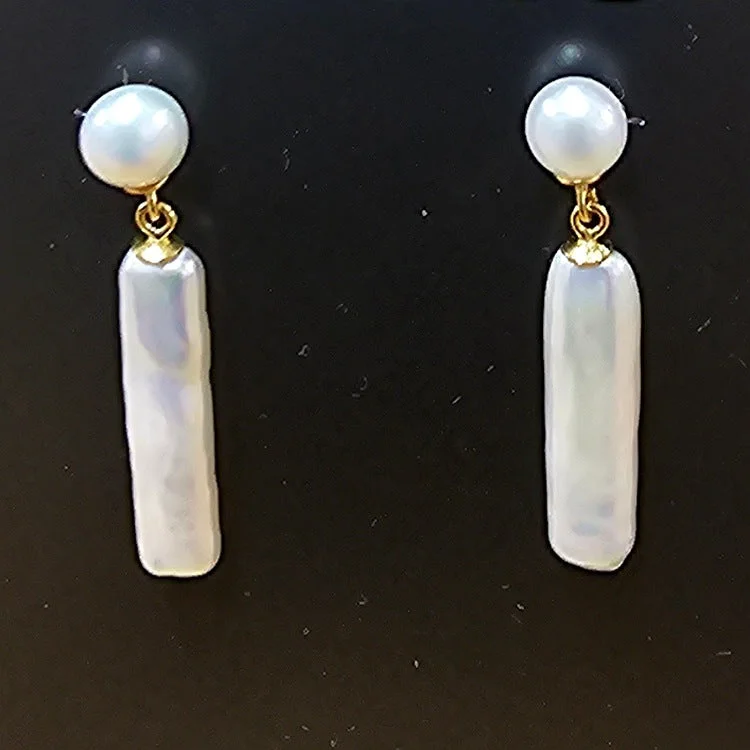 Baroque pearl earrings-BIWA PEARL STUD EARRINGS GOLD