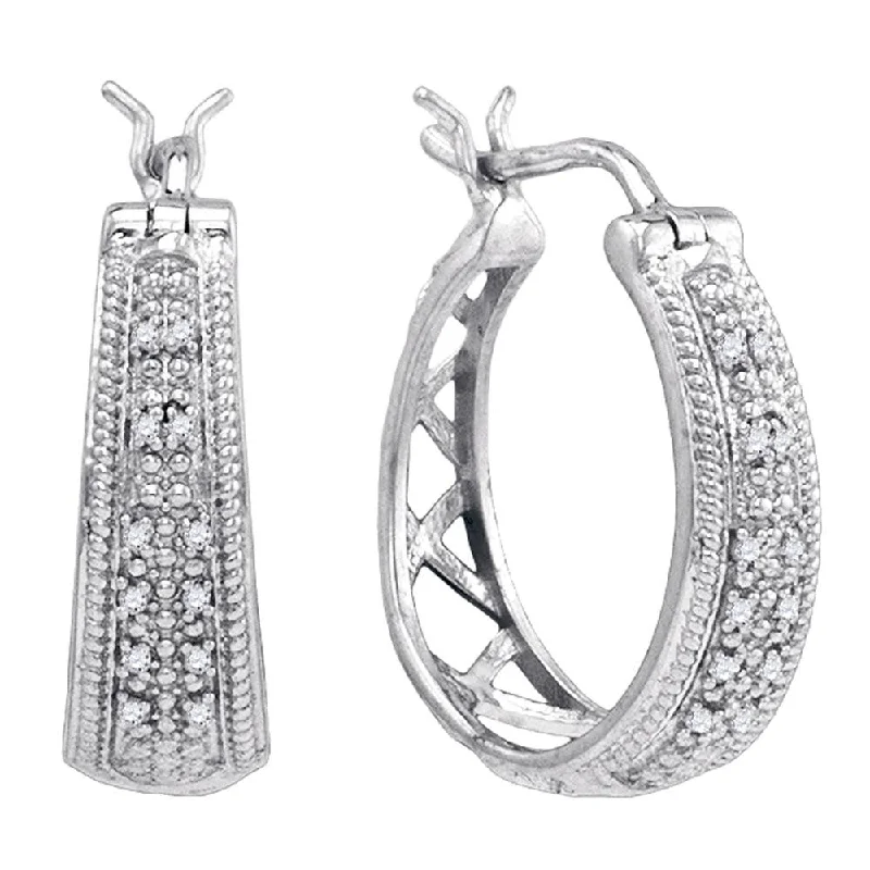 Tiny pearl earrings-Diamond Hoop Earrings Rhodium on Sterling Silver 1/10 ctw