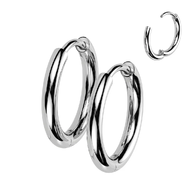 Two-tone earrings-Titanium High Polish Hinged Hoop Earrings (1 pair) - TI-197