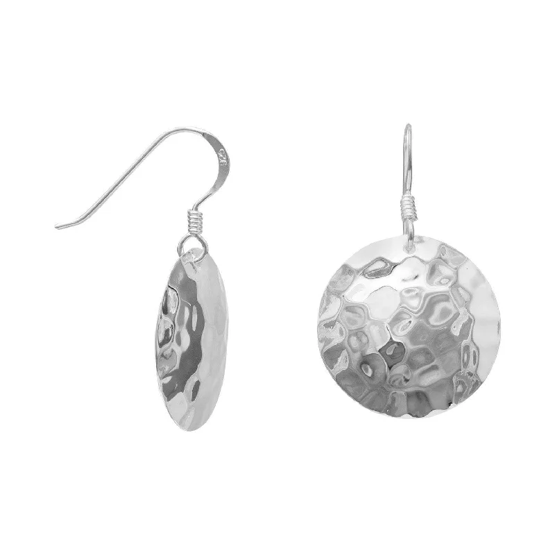 Opal drop earrings-Round Hammered Sterling Silver Dangle Earrings