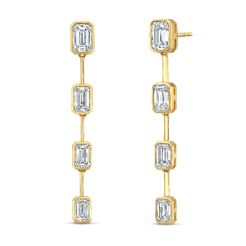 Chandelier gem earrings-Graduated Emerald Cut Diamond Dangle Earrings