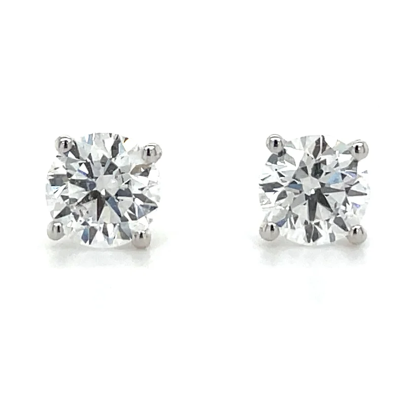 Cluster gem earrings-14ct White Gold 1.02ct-1.05ct Laboratory Grown Round Four Claw Diamond Earrings