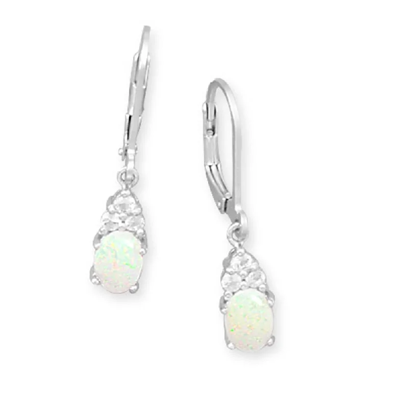 Amethyst drop earrings-Opal Earrings White Topaz Accents Sterling Silver