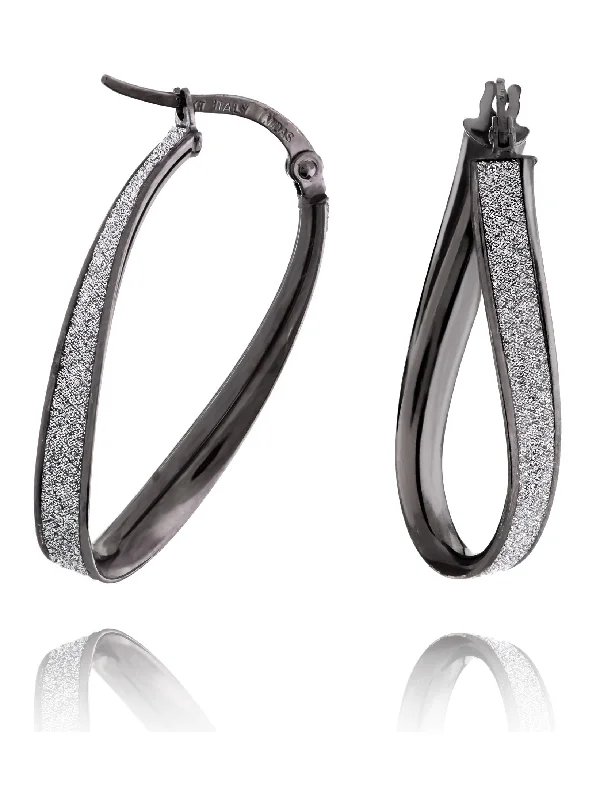 Bold cuff earrings-LightZ 14k Black Gold Laser Cut Glitter Twist Hoop Earrings