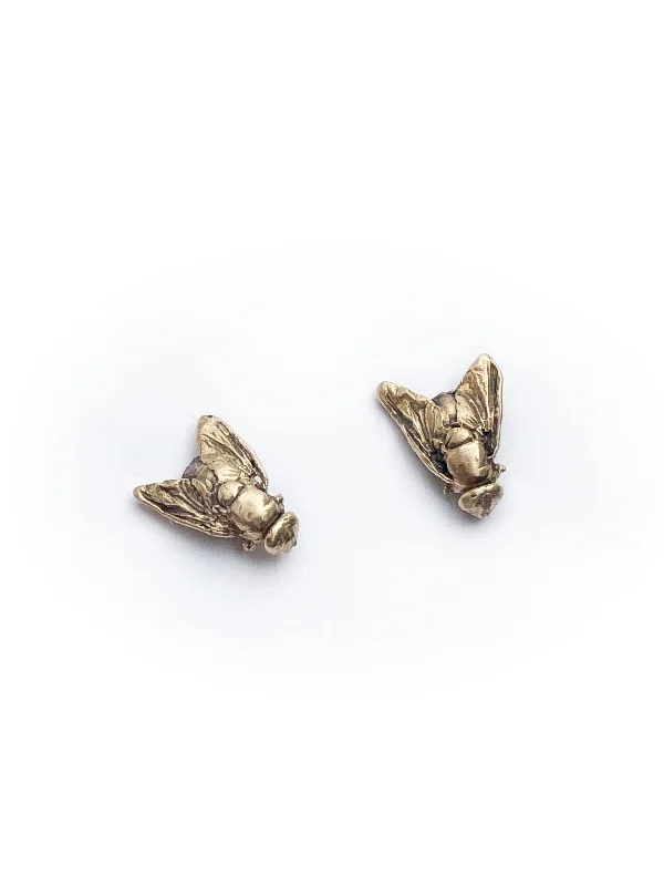 Aged gold earrings-Fly stud earrings gold