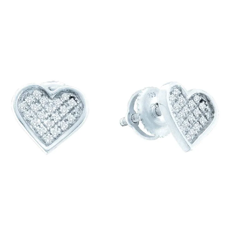 Vintage style earrings-Diamond Heart Stud Earrings 1/10 ctw Nontarnish Sterling Silver