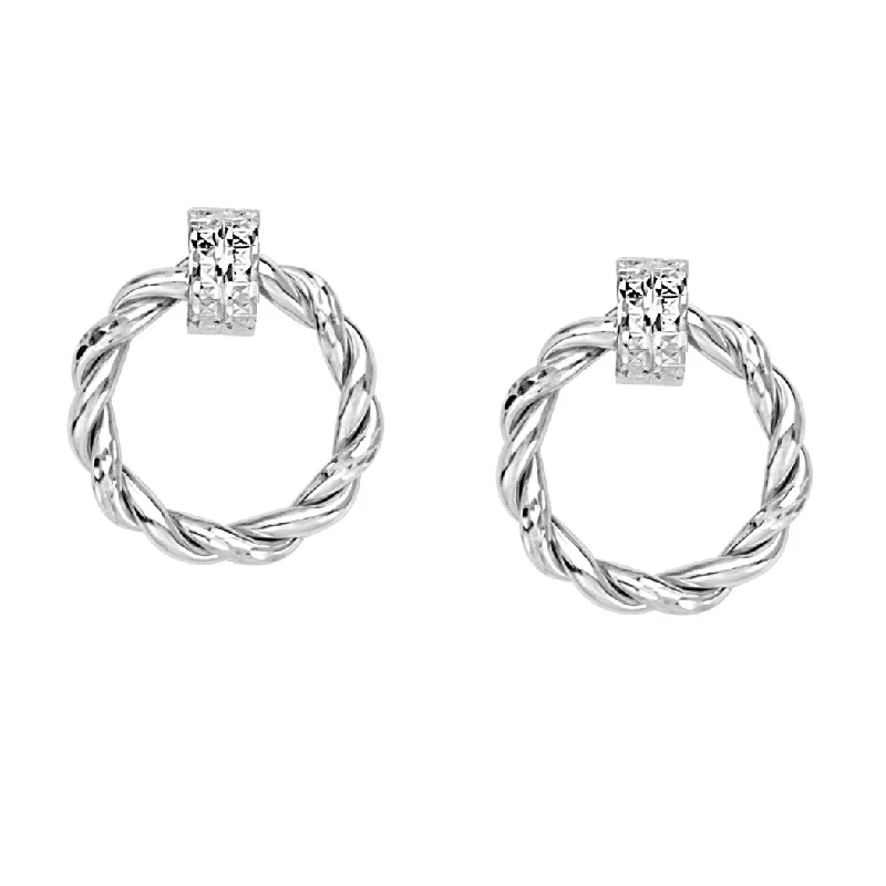 Shell charm earrings-14k White Gold Braided Round Doorknocker Hoop Post Earrings