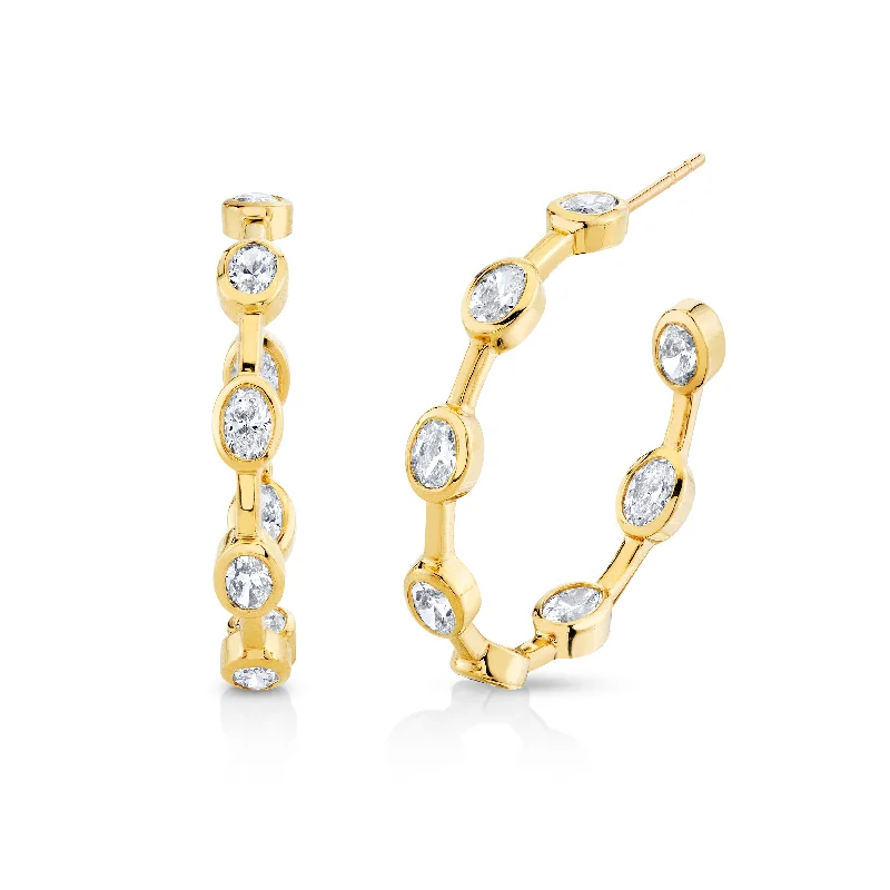 Chunky stud earrings-Oval-cut Diamonds Hoop Earrings