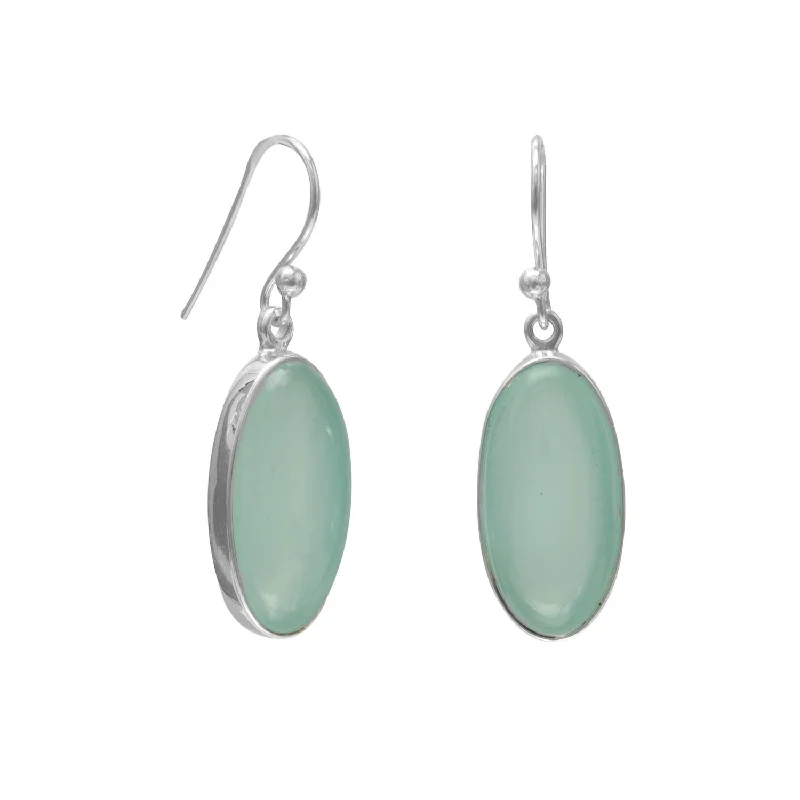 Star motif earrings-Sea Green Chalcedony Gemstone Sterling Silver Earrings