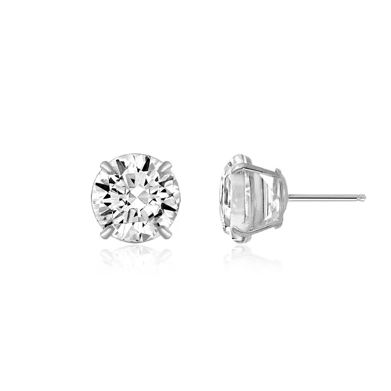 Gothic stud earrings-14K Solid White Gold Round Solitaire Stud Earrings