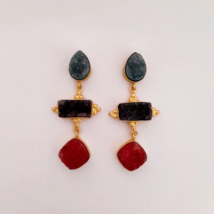 Velvet accent earrings-EARRINGS DRUZY QUARTZ THREE COLOURS