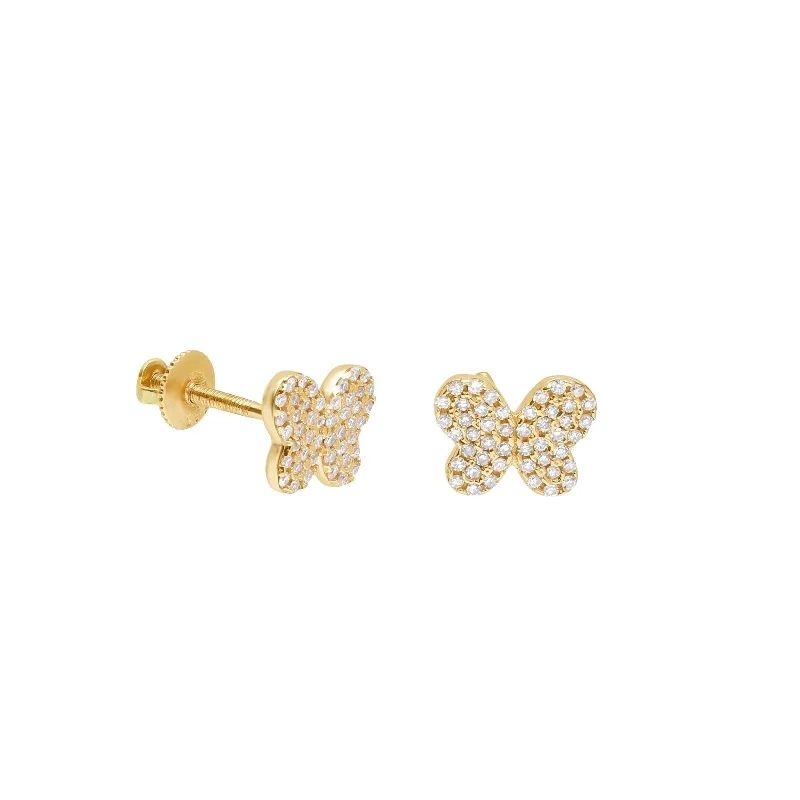 Deco design earrings-Diamond Pavé Butterfly Screw Back Earrings