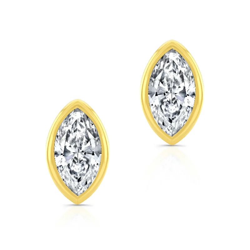 Chandelier gem earrings-Marquise Shape Diamond Bezel Studs