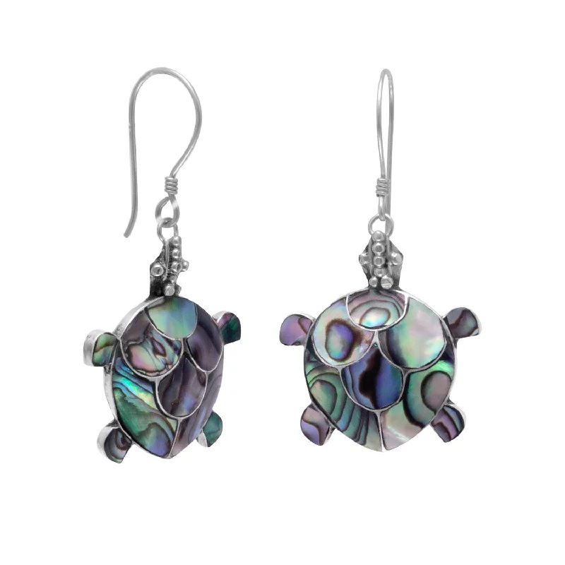 Chevron stud earrings-Bali Turtle Earrings Paua Shell Sterling Silver