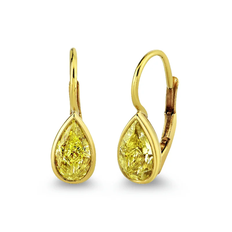 Opal drop earrings-Fancy Yellow Pear Shape Diamond Earrings