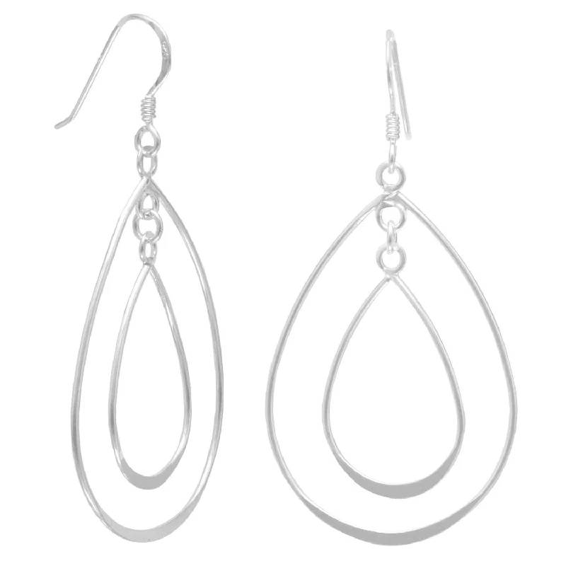 Wrapped gem earrings-Teardrop Shape Double Dangle Sterling Silver Earrings