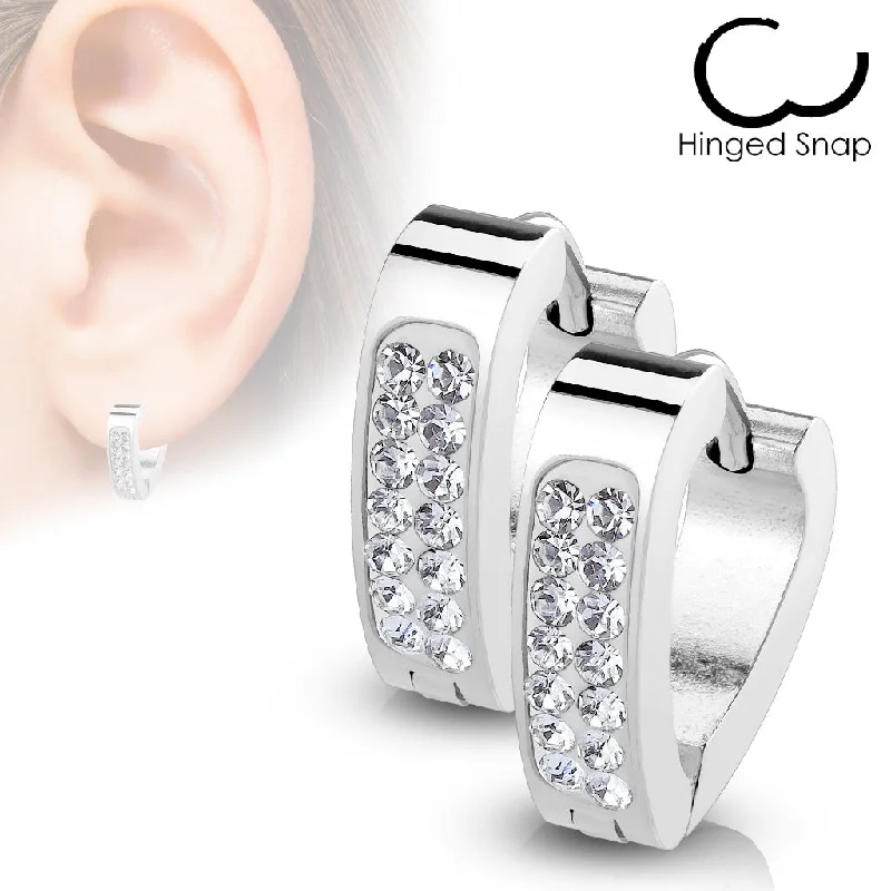 Eye charm earrings-SS316L Jewelled Hinged Hoop/Huggie Earrings (1 pair) - E507