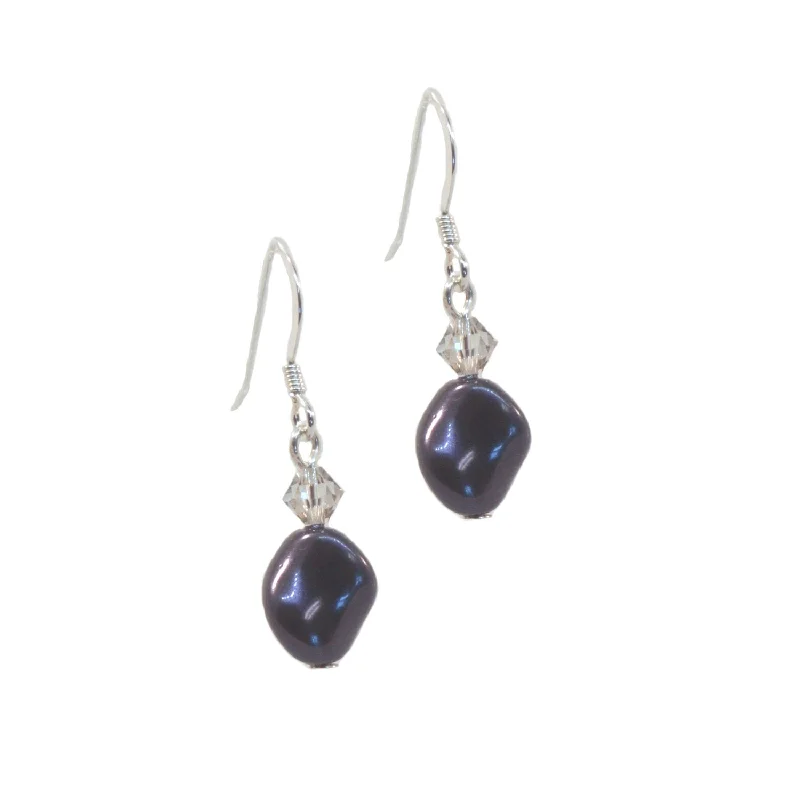 Clay crafted earrings-Curved Dark Blue Earrings with Swarovski (R) Crystal Sterling Silver