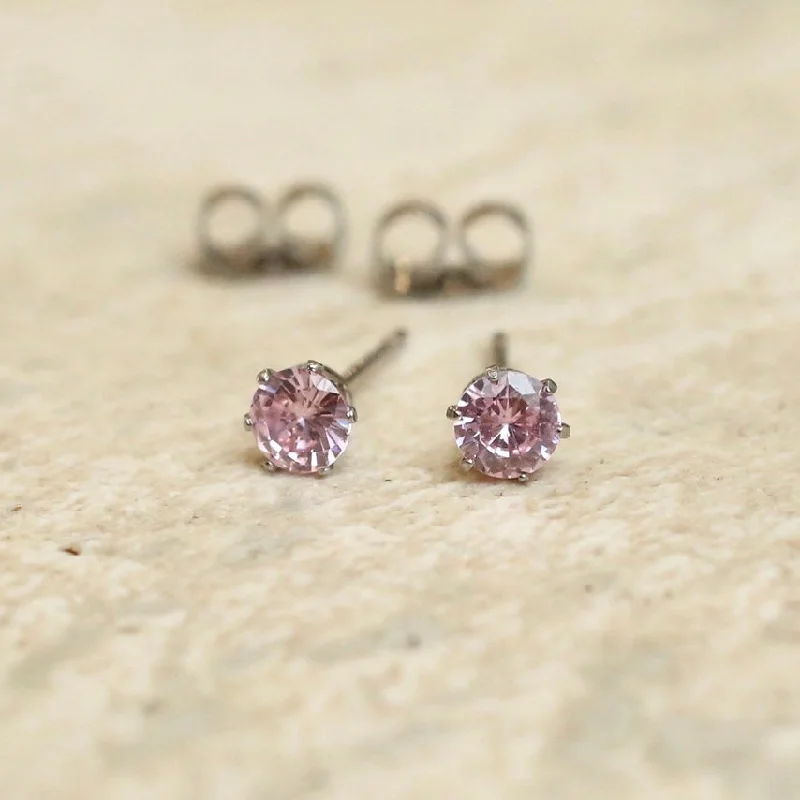 Drop crystal earrings-Pink, Black Crystal Studs