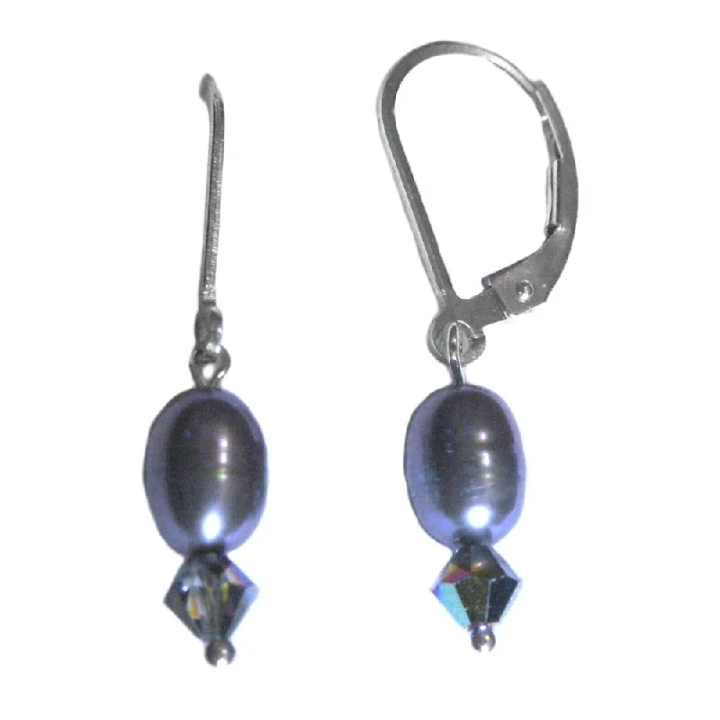 Spiral drop earrings-Silver Peacock Cultured Freshwater Pearl and Swarovski(R) Crystal Earrings