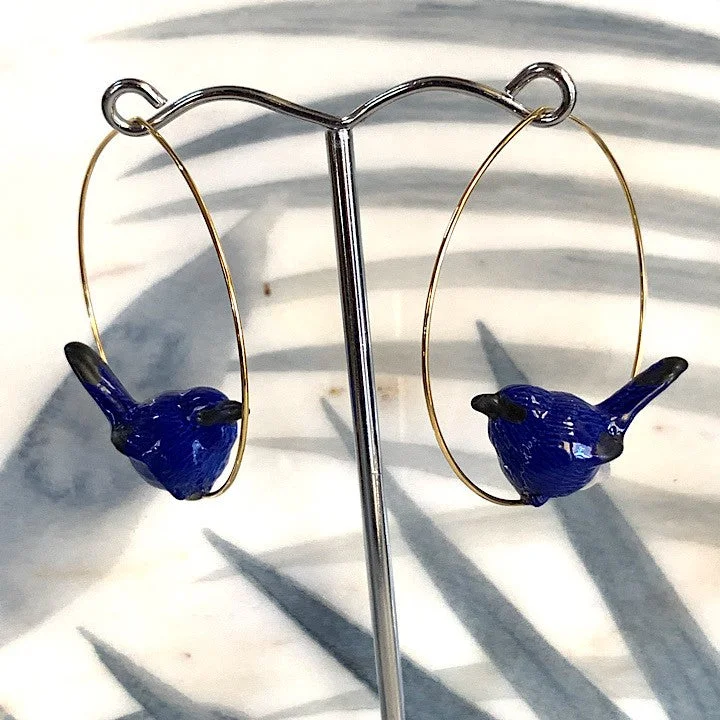 Infinity charm earrings-BLUE BIRD HOOP EARRING