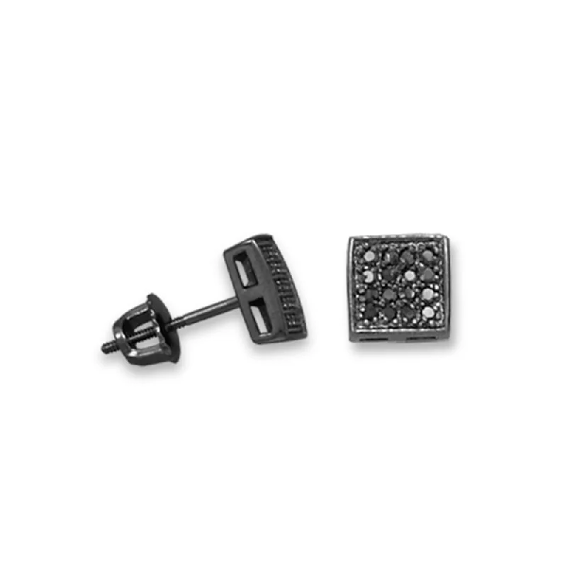 Tribal stud earrings-Micro Pave Black Cubic Zirconia Stud Earrings with Black Rhodium over Sterling Silver