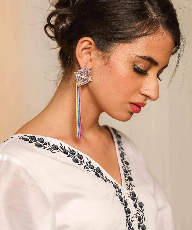 Crescent drop earrings-Crystal Chandelier Design Artificial Fashion Dangler Earrings Jhumka with Tassales for Girls Women