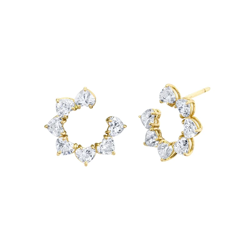 Sunflower drop earrings-Heart Shape Diamonds Open Ended Earrings in 18k Yellow Gold