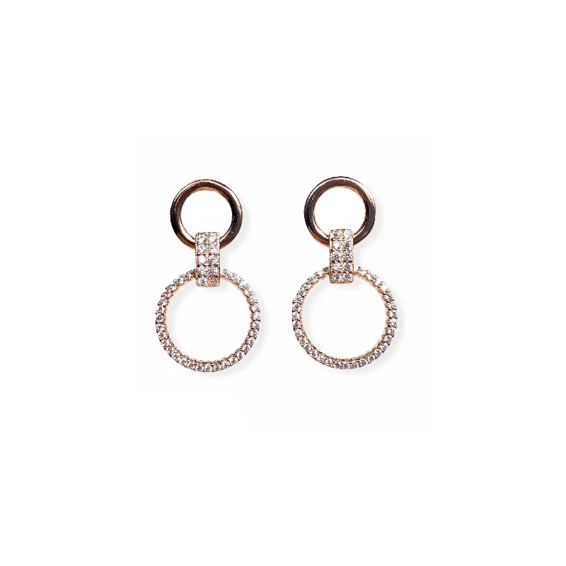 Chevron stud earrings-Pave Double Circle Earrings