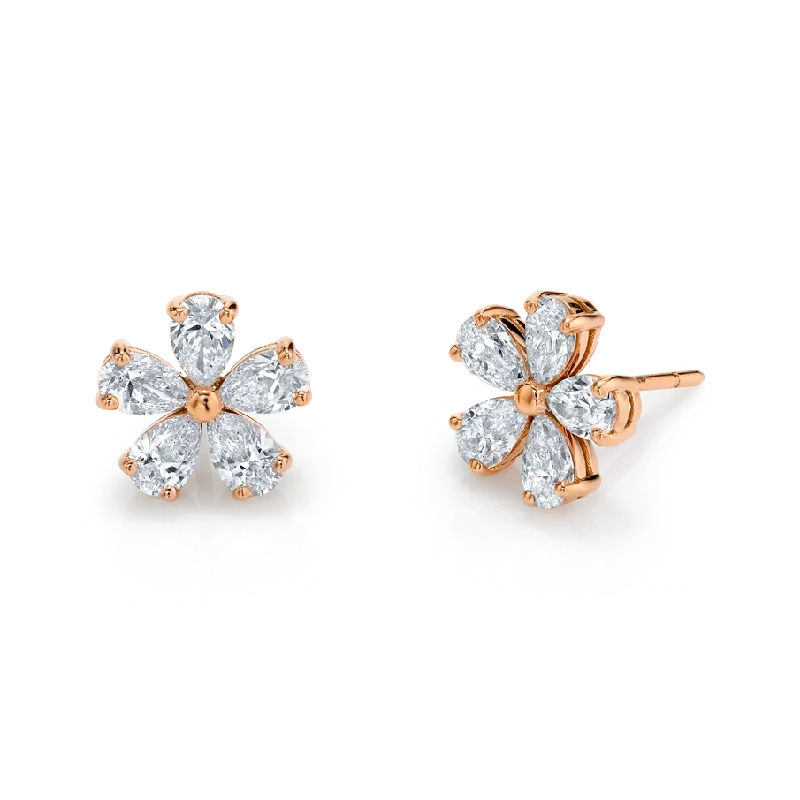 Hexagon hoop earrings-Diamond Floret Earrings in 18k Rose Gold