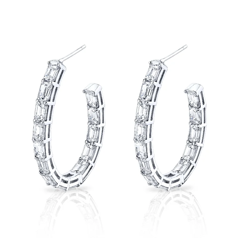 Tiered dangle earrings-Three-Quarter Hoop Earrings in 18k White Gold