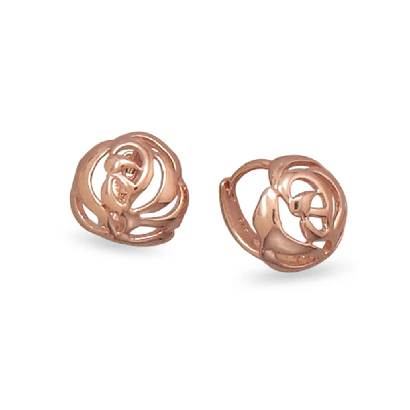 Floral stud earrings-Rose Flower Leverback Earrings Rose Gold over Sterling Silver