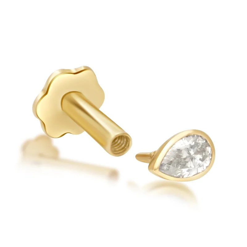 Velvet accent earrings-Pear Diamond Bezel Set - Flat Back Stud Earring