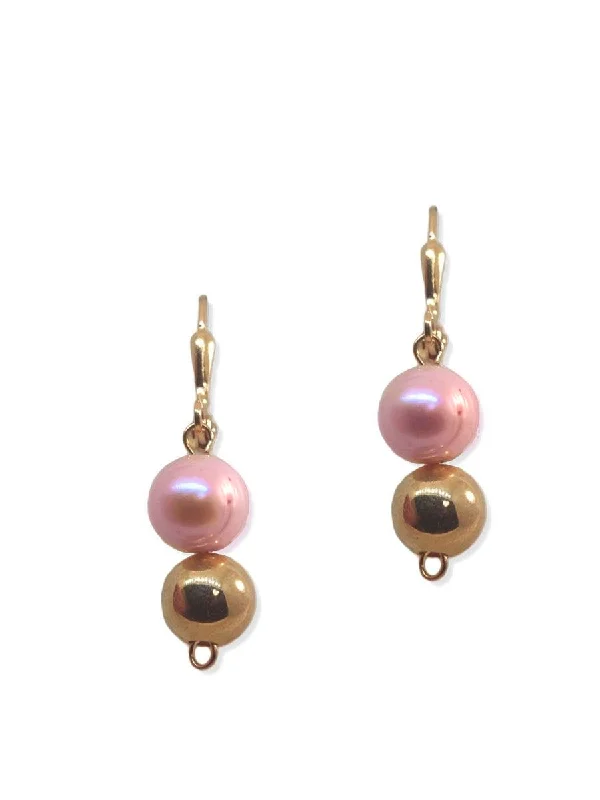 Linear dangle earrings-Pink Cultured Freshwater 9mm Pearl Earrings Gold-plated