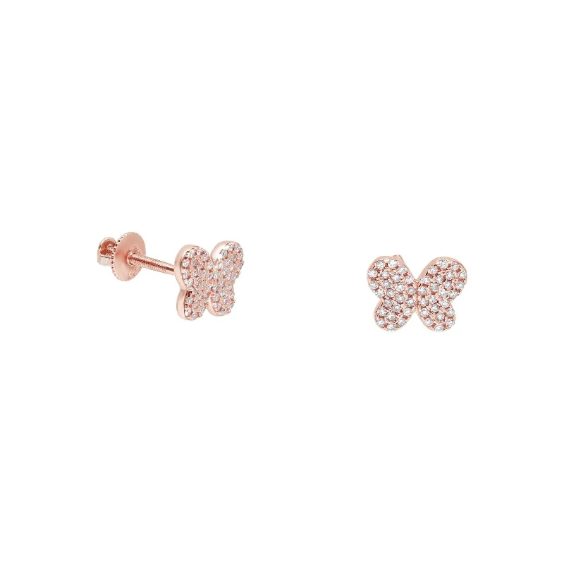 Coin charm earrings-Diamond Pavé Butterfly Screw Back Earrings