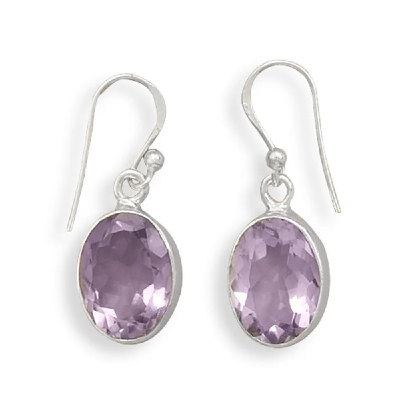 Deco design earrings-Amethyst Earrings Oval Faceted Sterling Silver Dangle Earrings