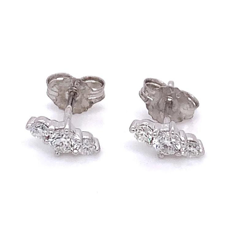 Enamel coated earrings-.9ct White Gold 0.40ct Earth Grown Diamond 3 Stone Stud Earrings