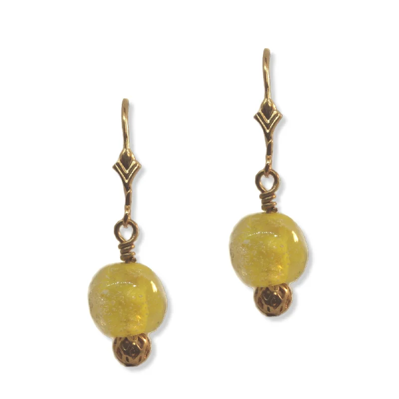 Citrine gem earrings-Glow in the Dark Earrings Yellow Handmade Lampwork Glass Dangles