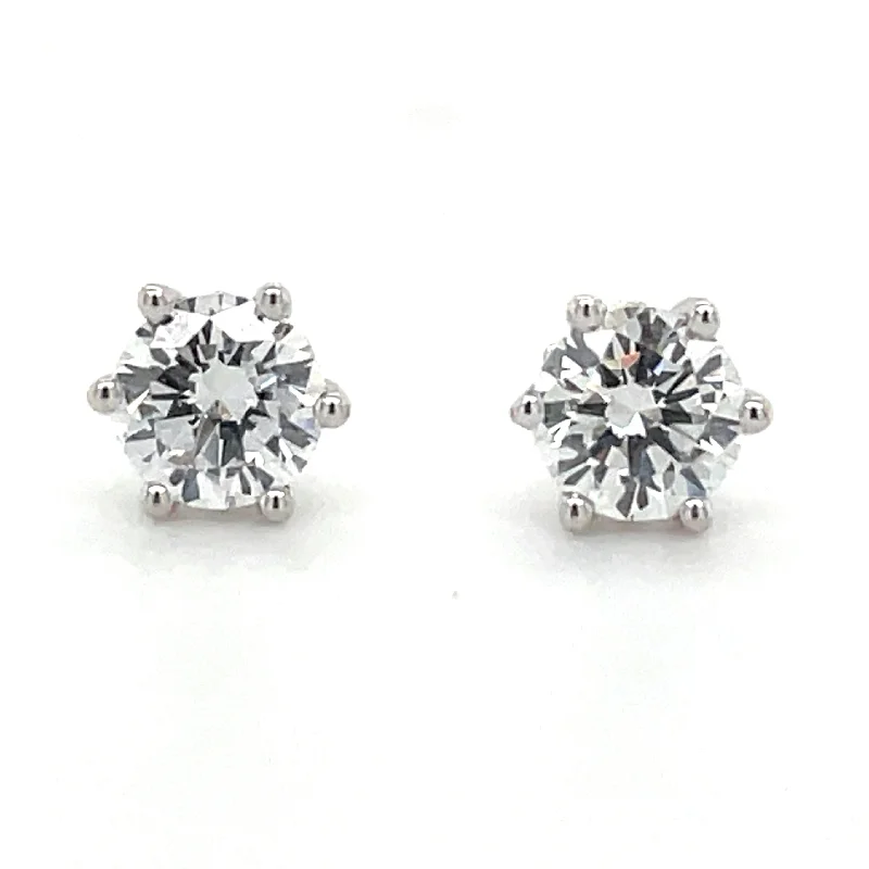 Floral stud earrings-14ct White Gold 0.50ct Laboratory Grown Six Claw Diamond Earrings