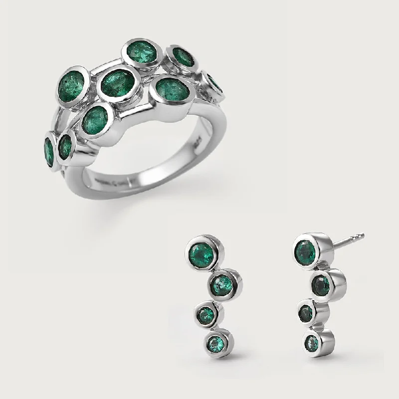 Eye charm earrings-Candy Bubble Emerald Ring + Premium Emerald Solitaire Stud Push Post Earring