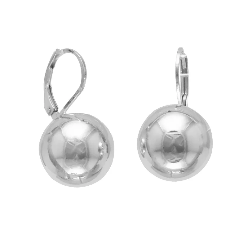 Deco design earrings-Sterling Silver 14mm Ball Lever Back Earrings