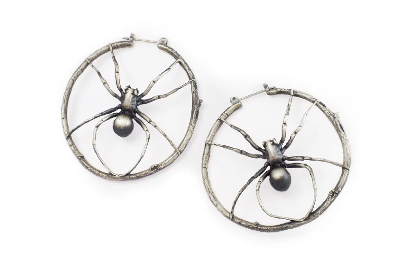 Wrapped gem earrings-Wolf spider hoop earrings