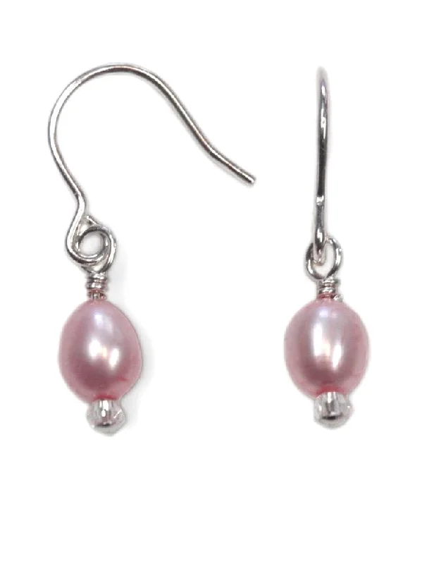 Hollow hoop earrings-Pink Cultured Freshwater Pearl and Crystal Earrings Sterling Silver