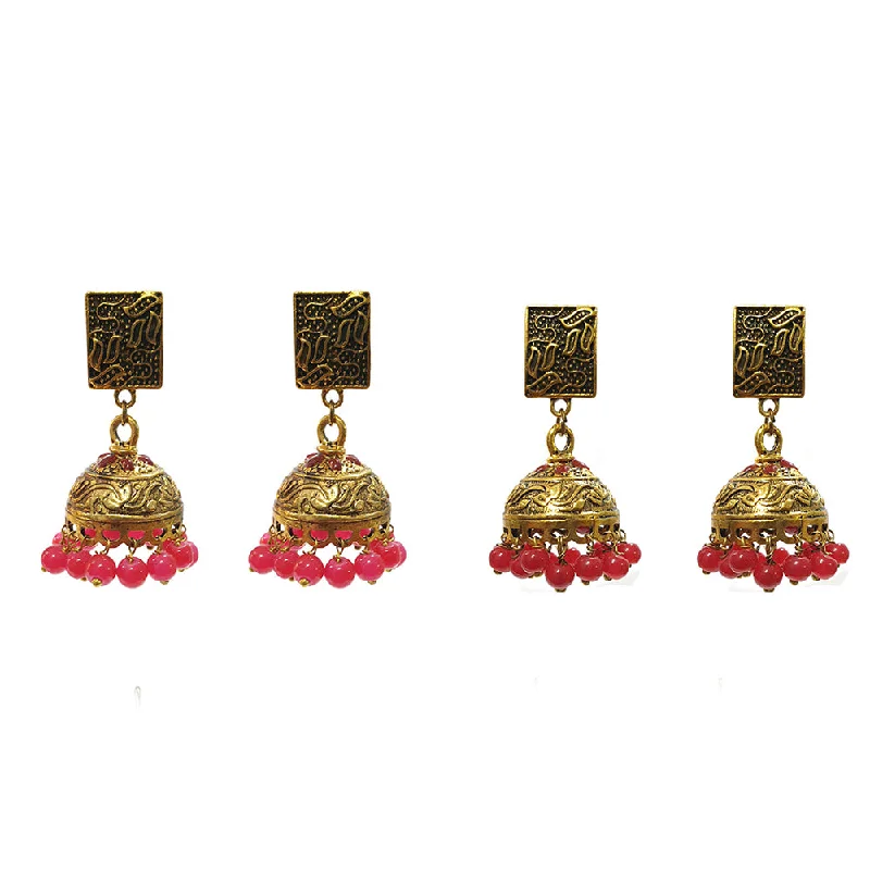 Quartz charm earrings-2 Pairs Gold Oxidized Jhumka earring