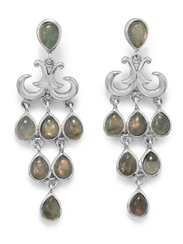 Vintage stud earrings-Labradorite Chandelier Earrings Sterling Silver Teardrop Shape Stones