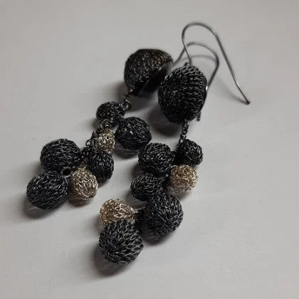 Gothic stud earrings-MILENA ZU HANGING MESH BALLS EARRINGS