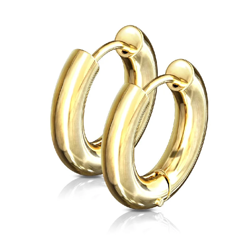 Chunky stud earrings-Gold Hinge-Action Hoop Earrings (1 pair) - E505A